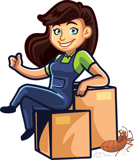 emme assise sur des boîtes avec une punaise qui fuit en raison de l’extermination de punaises de lit par traitement thermique